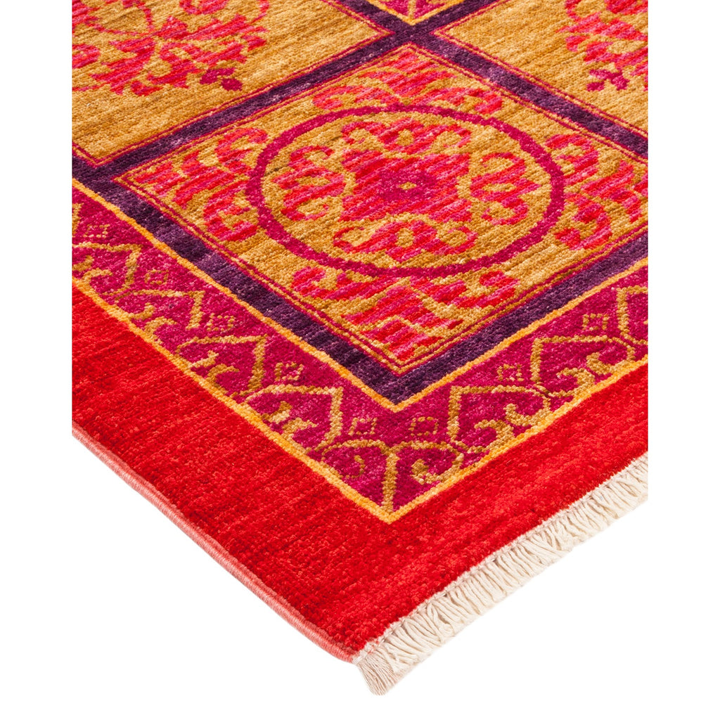 Vibrant and intricate Persian-inspired rug with soft texture and fringe