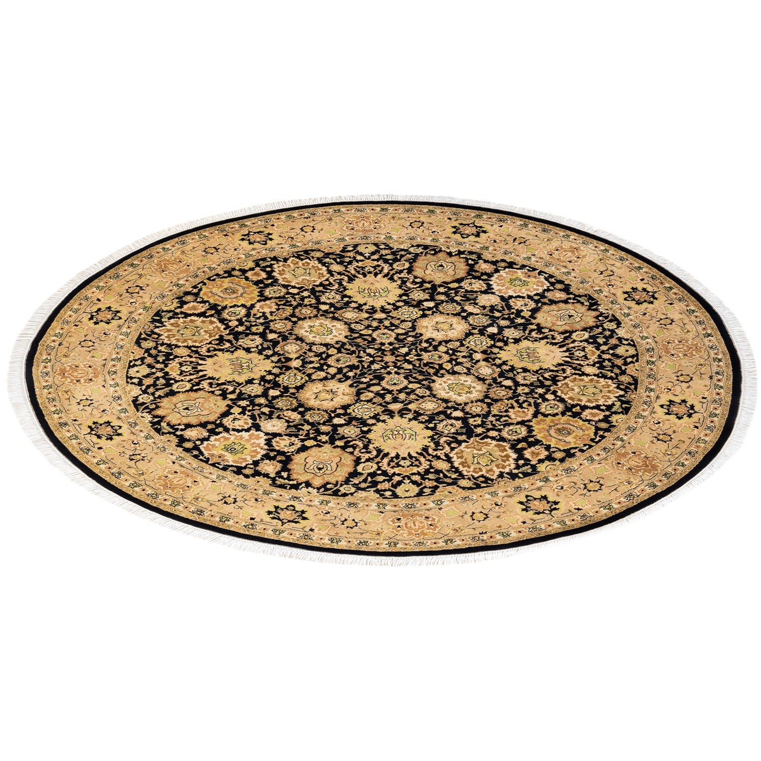 Exquisite round area rug showcasing intricate patterns and luxurious design.