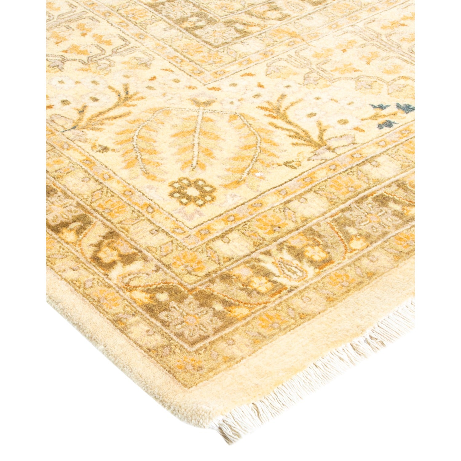 Intricate floral and geometric patterns adorn this oriental rug.
