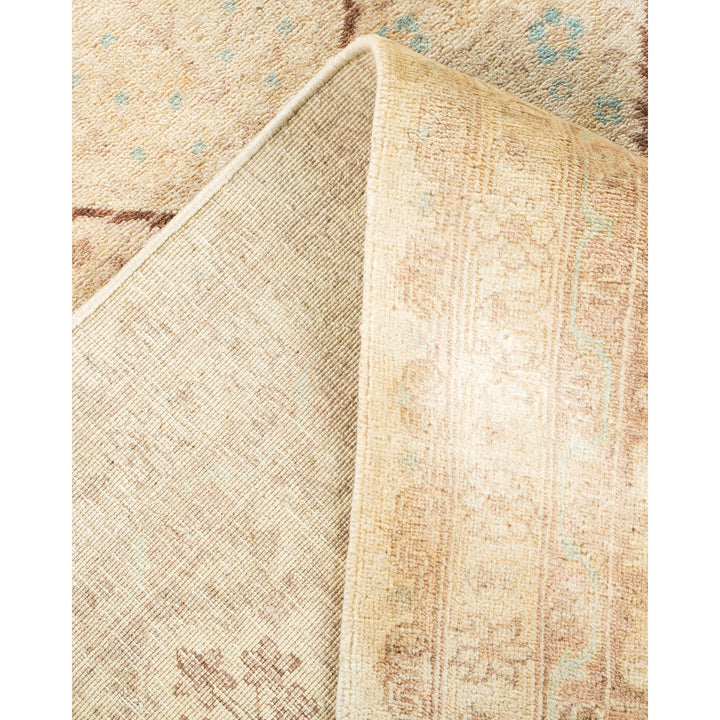 Contrasting textures and patterns of two rugs showcase unique designs.