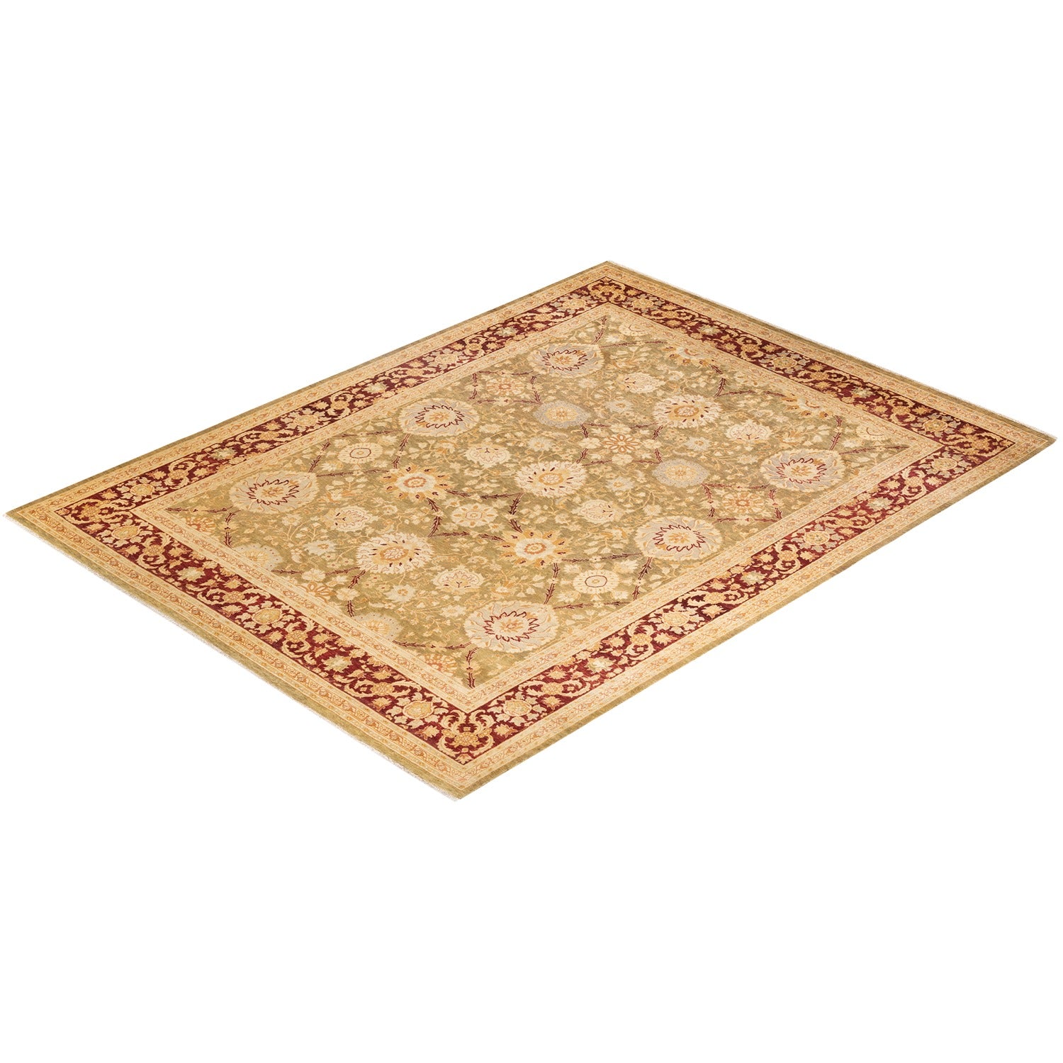 Intricate floral motif rectangular rug with Oriental-inspired design and border.