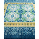 Intricate blue and green area rug with Middle Eastern-inspired design