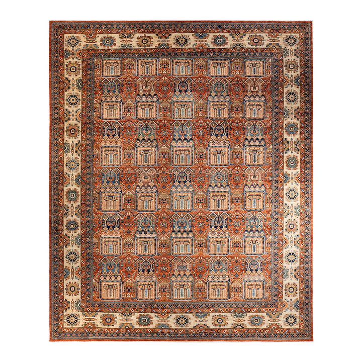 Exquisite handwoven rug showcases intricate patterns and rich colors.