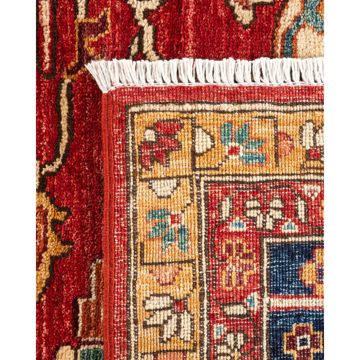 Exquisite hand-woven rug showcases intricate patterns and rich colors.