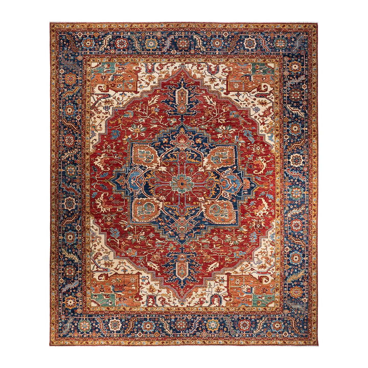 Ornate oriental rug showcasing intricate designs and rich color palette.