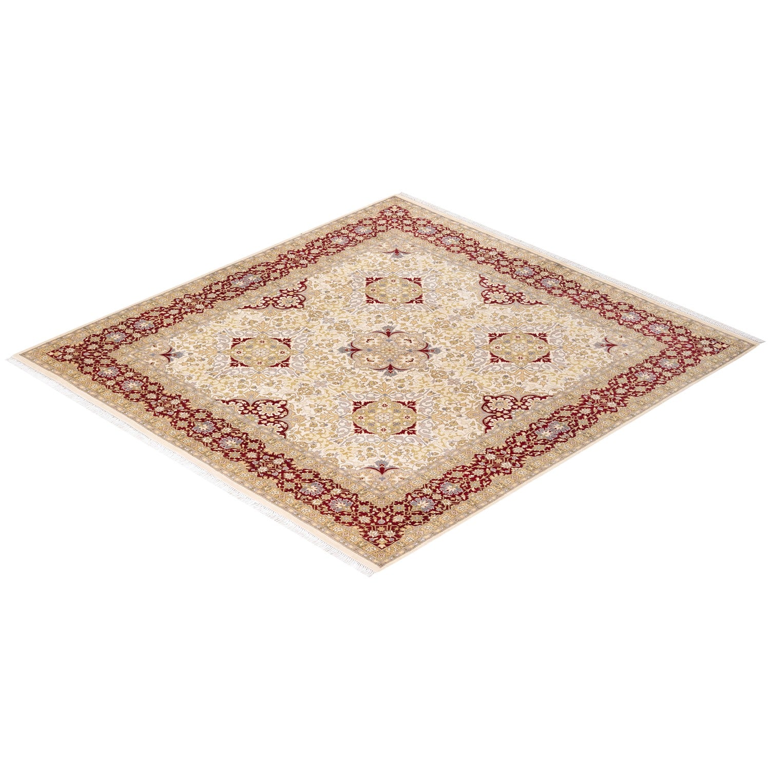 Traditional Persian-style rug with ornate design in red and beige