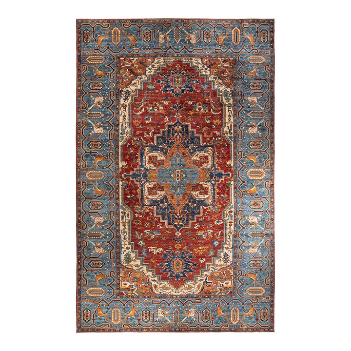 Exquisite symmetrical oriental rug with intricate patterns and rich colors.