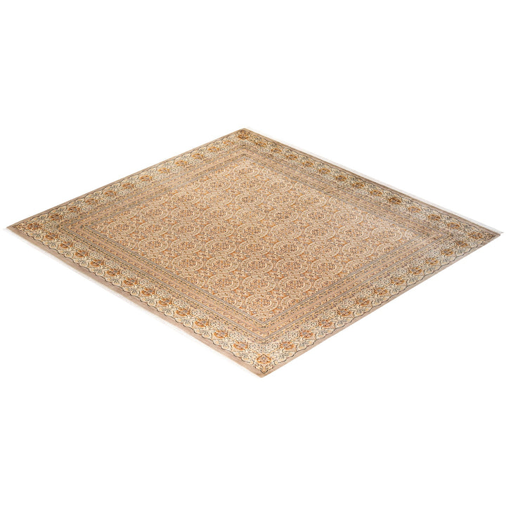 Elegant rectangular area rug with intricate scrolling patterns and borders.