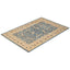 Traditional rectangular area rug with intricate blue and beige floral design.