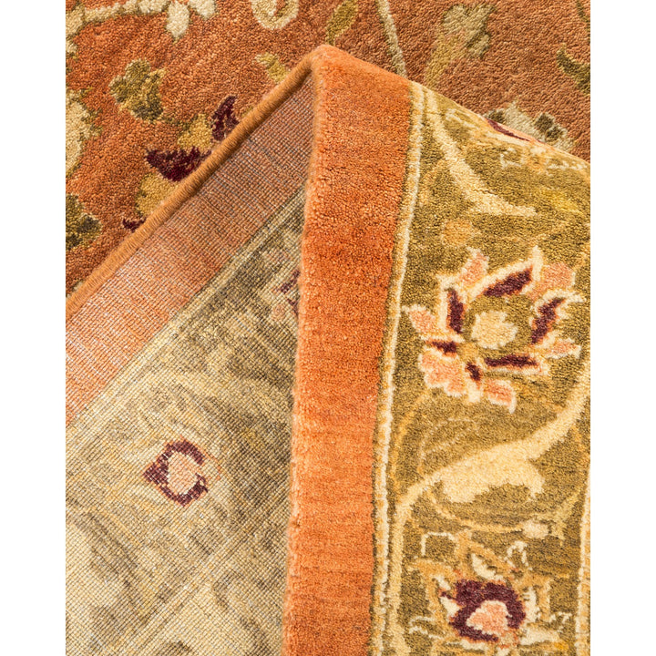 Close-up of an ornate rug showcasing intricate floral motifs.