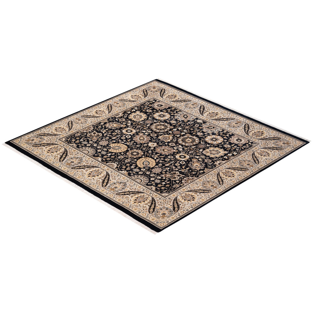 Exquisite rectangular area rug with intricate floral motifs and contrasting border.