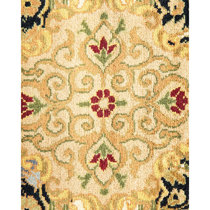 Detailed symmetrical floral pattern on a high-quality carpet textile.