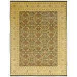 Ornate handcrafted rug with symmetrical geometric and floral patterns