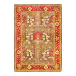 Elegant traditional rectangular area rug with symmetrical floral motifs.