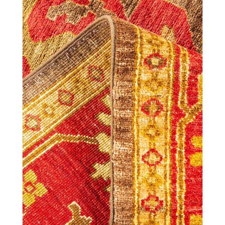 Intricate handwoven rug showcasing vibrant colors and meticulous craftsmanship.