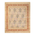 Intricate floral and geometric patterned rug with sophisticated color scheme.