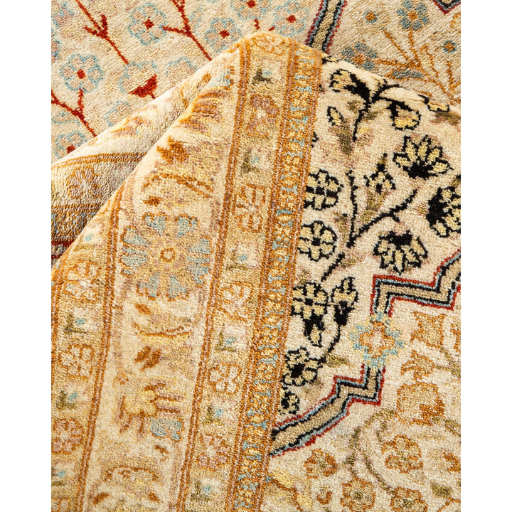 Close-up of an elaborate, textured rug with intricate patterns.