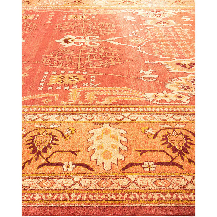 Intricately designed rug with vibrant colors and traditional Middle Eastern motifs.