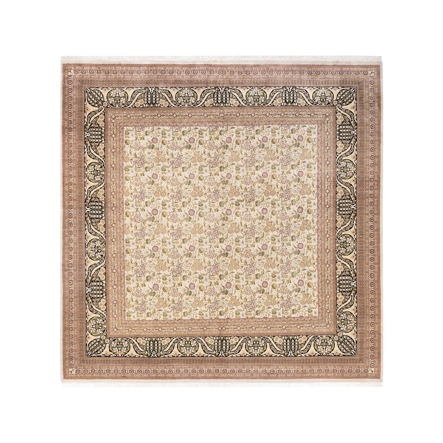 Exquisite square-shaped ornamental rug with intricate floral motifs and borders