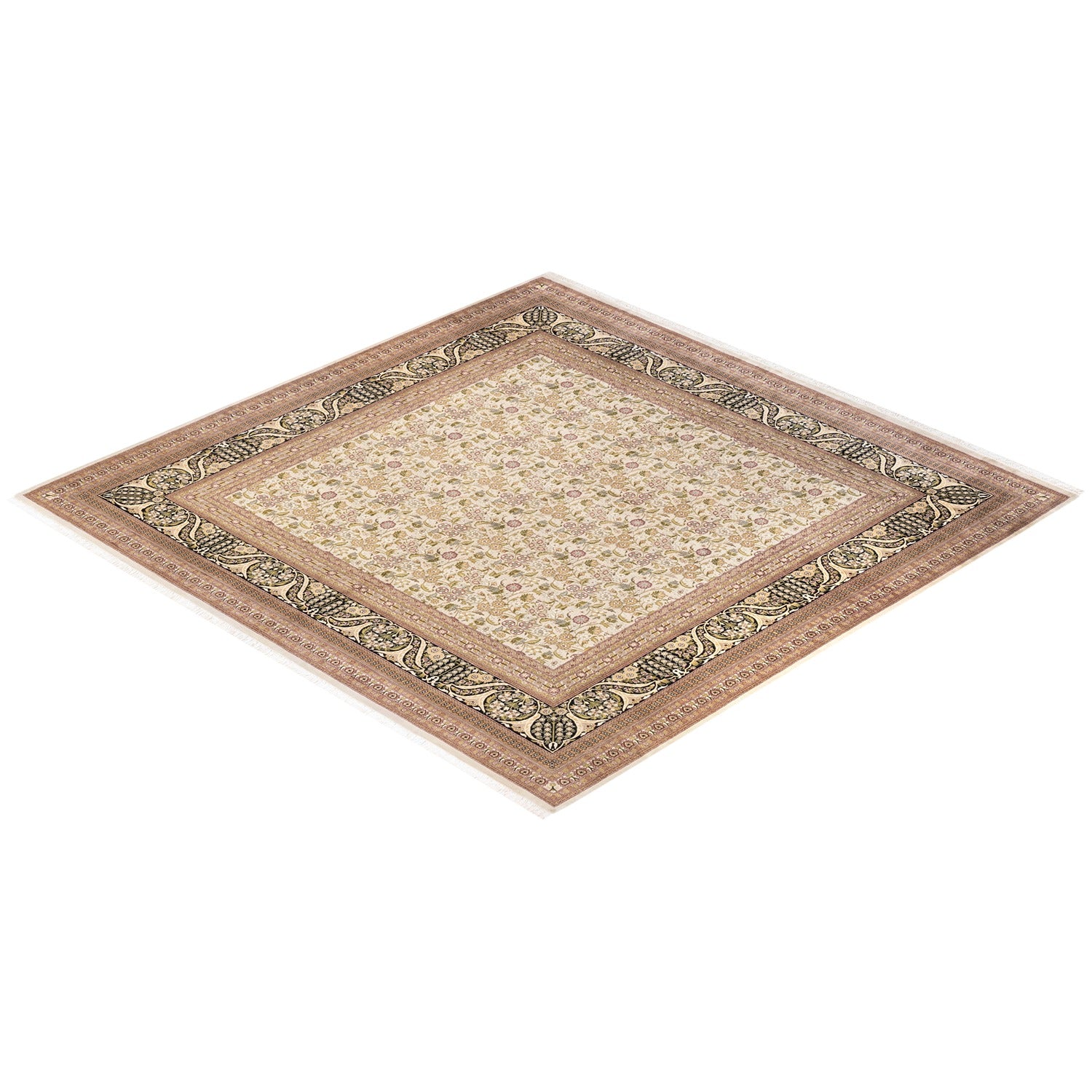 Intricate patterned area rug with floral and paisley elements displayed