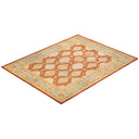 Exquisite Oriental-inspired rug with intricate geometric patterns on beige background.