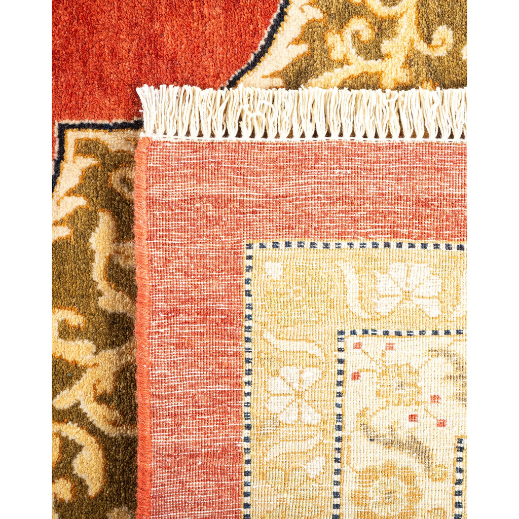 Two area rugs featuring contrasting colors and intricate designs.