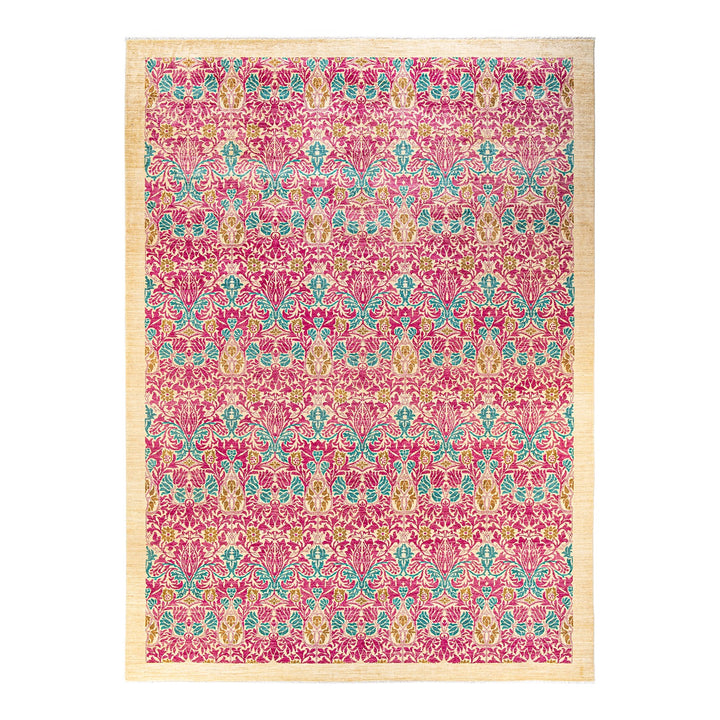 Ornate Persian-style rectangular rug with intricate floral and geometric patterns.