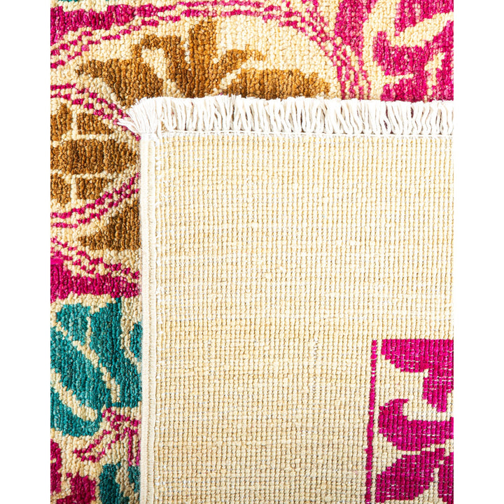 Close-up of a vibrant, patterned rug revealing intricate craftsmanship.