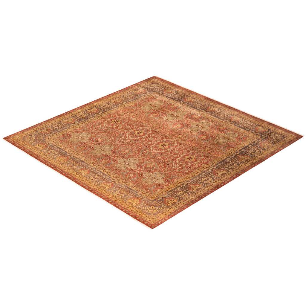Vibrant, handwoven oriental rug showcases intricate floral design and rich colors.