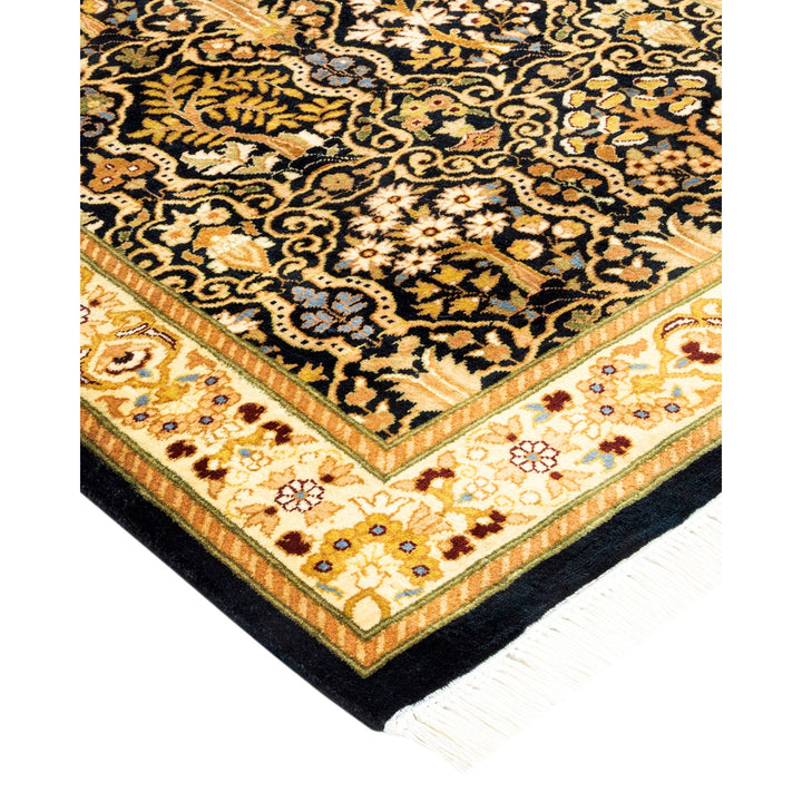 Intricate floral and foliage motifs adorn this ornate rug masterpiece.