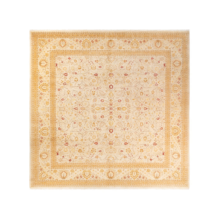 Exquisite hand-knotted rug featuring intricate floral and geometric patterns