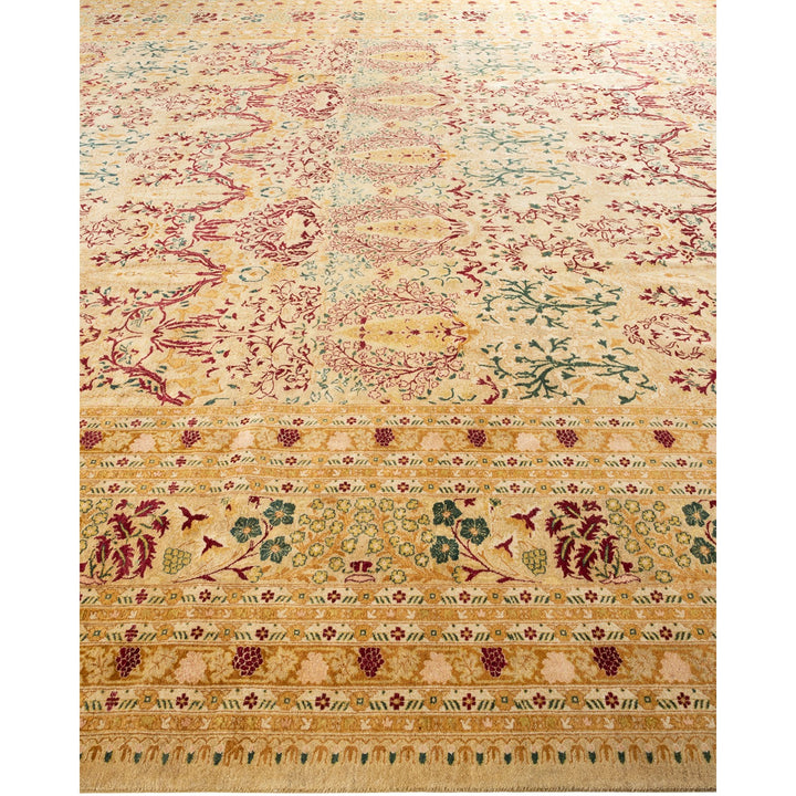 Richly patterned textile with floral motifs in warm colors.