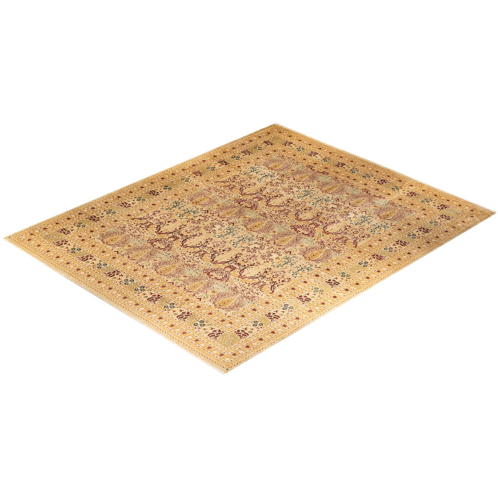 Intricate traditional area rug with floral and geometric patterns.