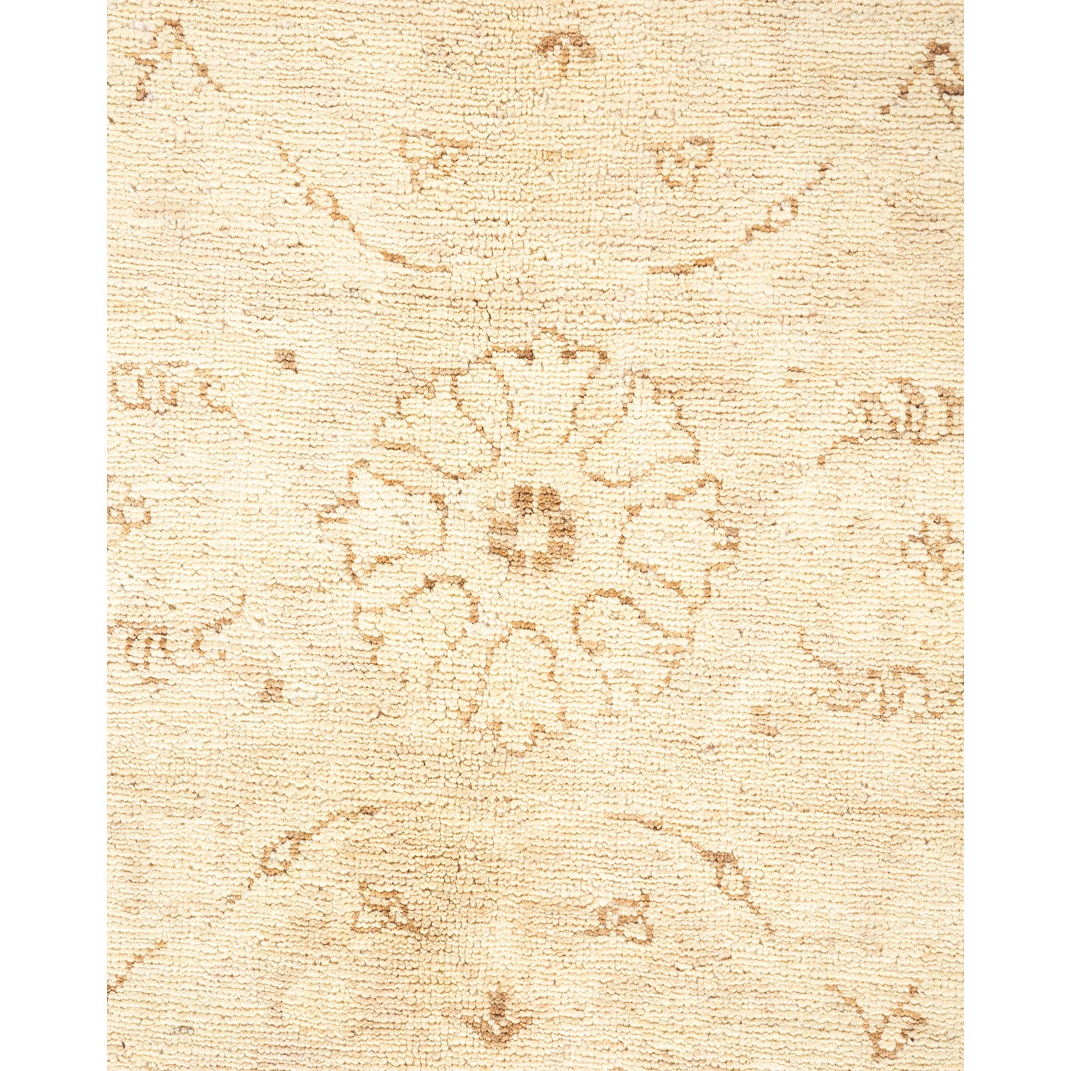 Elegant cream-colored rug with subtle floral and ornate design.