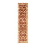 Detailed, symmetrical Oriental runner rug with rich red and cream colors.