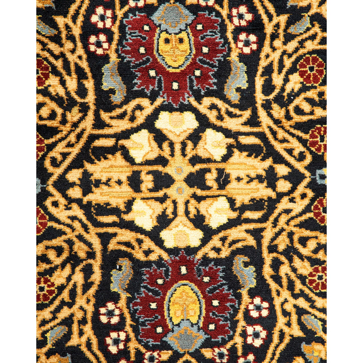 Intricate symmetrical patterned carpet with floral motifs in traditional style