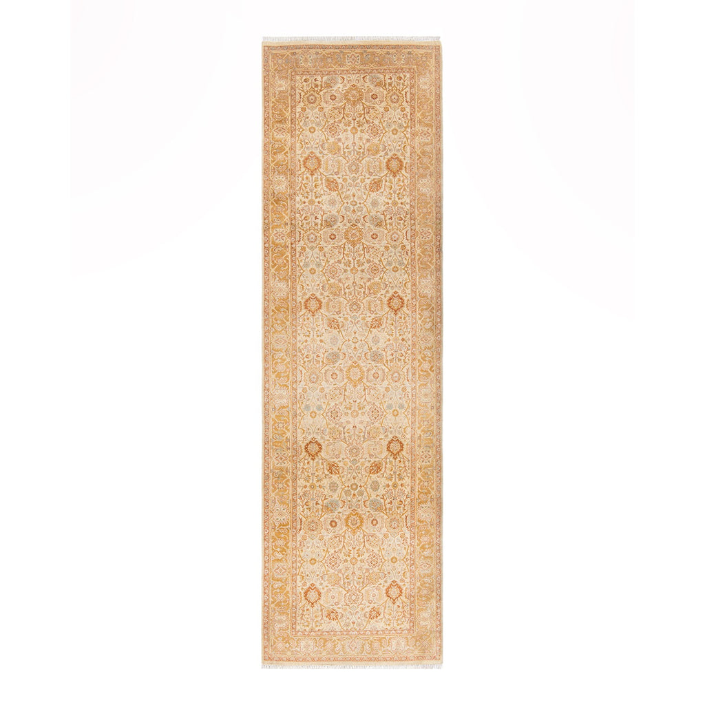 Exquisite handmade hallway rug with intricate geometric and floral motifs.