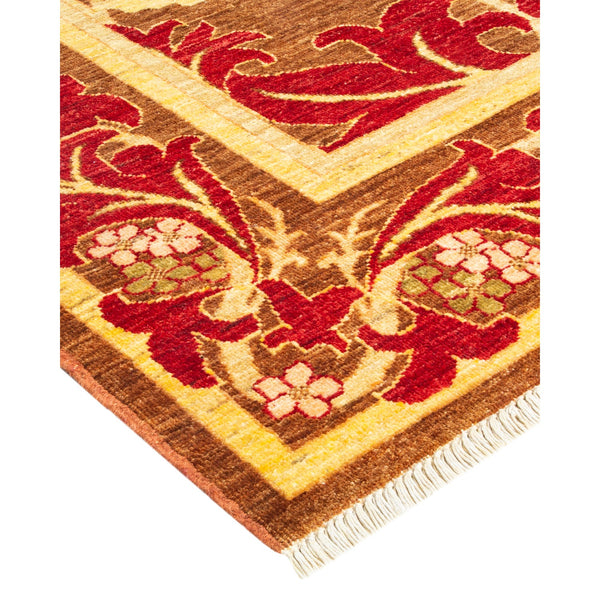 Vibrant, intricate rug with floral and geometric design, plush texture.