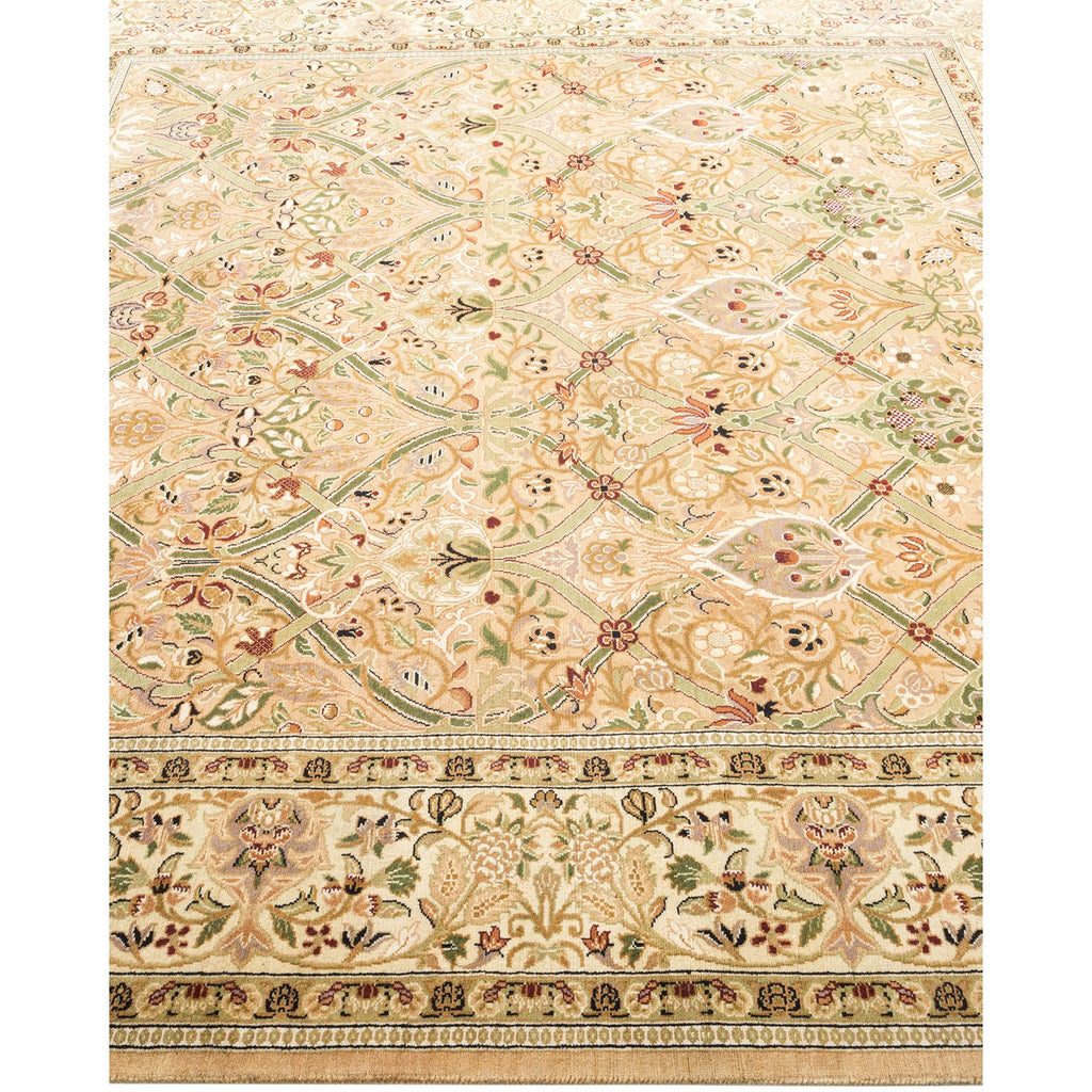 Intricately designed rug with floral motifs showcases traditional craftsmanship and vibrant colors.