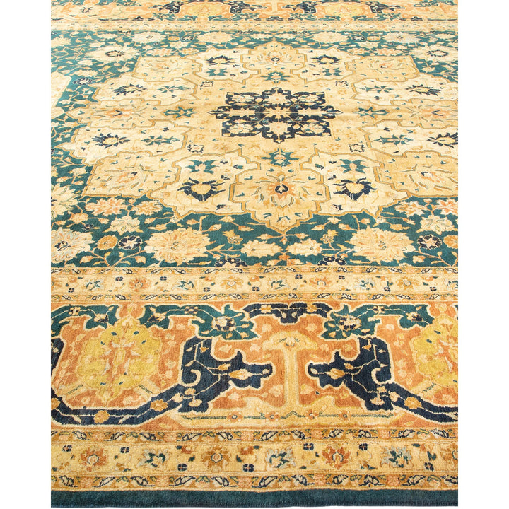 Intricate handmade oriental rug with rich colors and floral motifs.