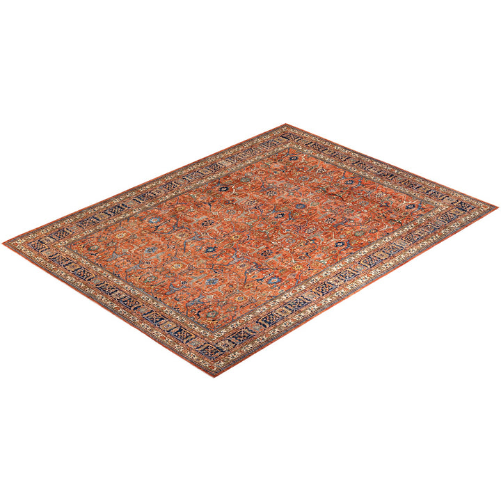 Exquisite handwoven oriental rug showcases rich colors and intricate patterns.
