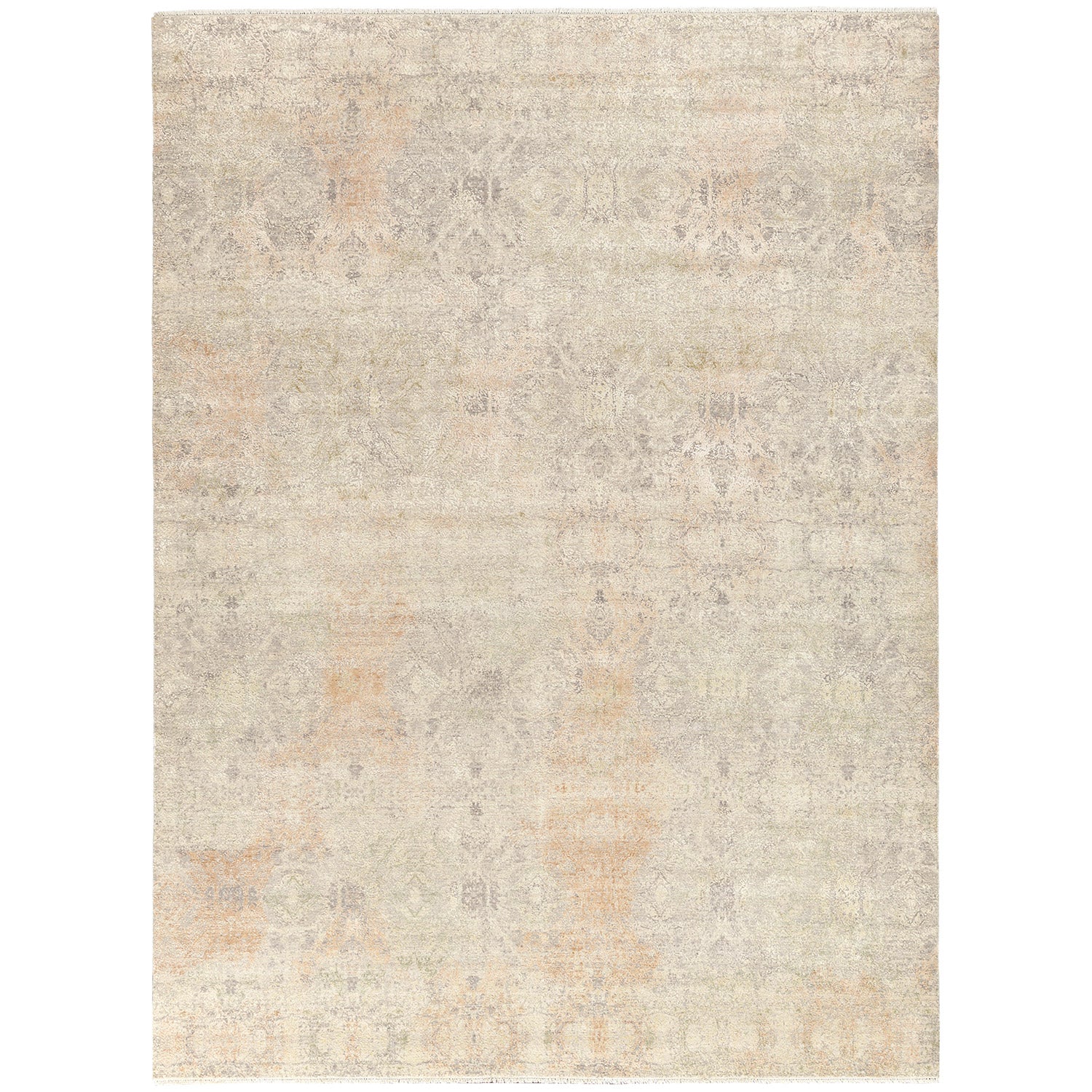 Vintage-inspired rectangular area rug with distressed design in neutral colors