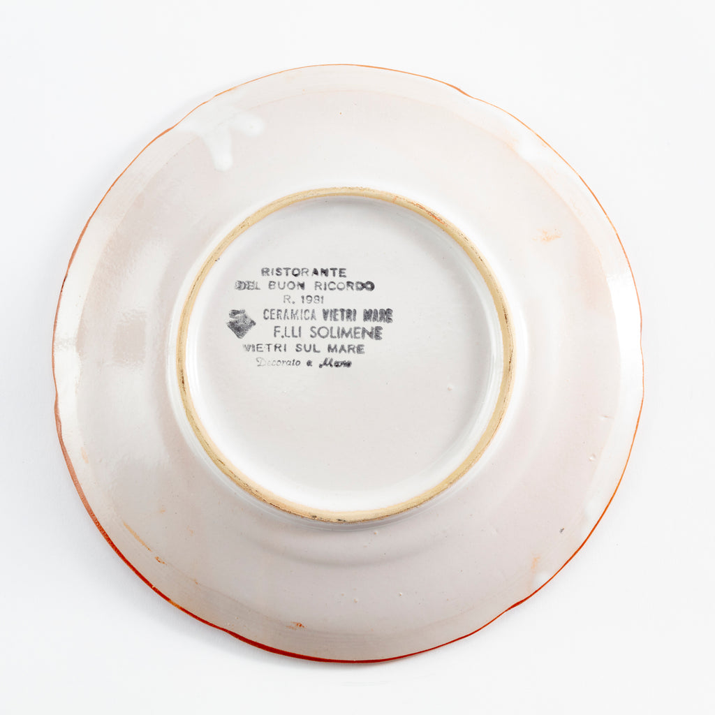 Vintage ceramic plate from Ristorante del Buon Ricordo in Italy, 1991.