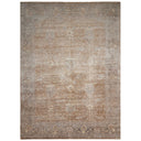 Vintage-inspired rectangular area rug with distressed beige patterns and motifs.