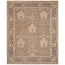 An elegant traditional area rug with symmetrical floral motifs.