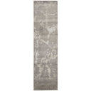 Modern, minimalist hallway runner with abstract distressed pattern in gray