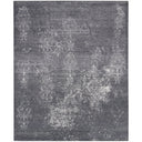 Rectangular grey area rug with distressed floral pattern for vintage charm.