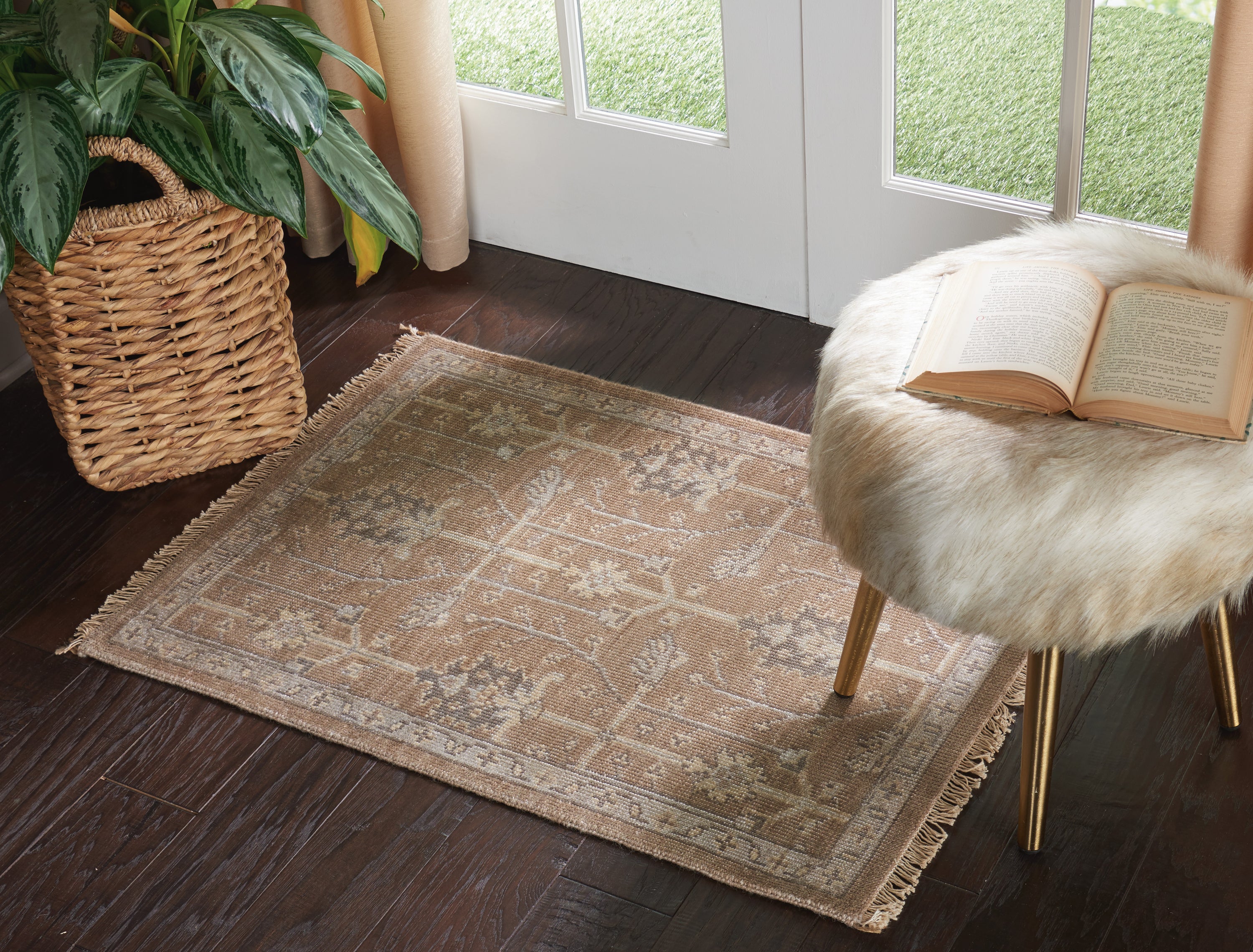 A cozy reading nook by a window offers tranquil relaxation.