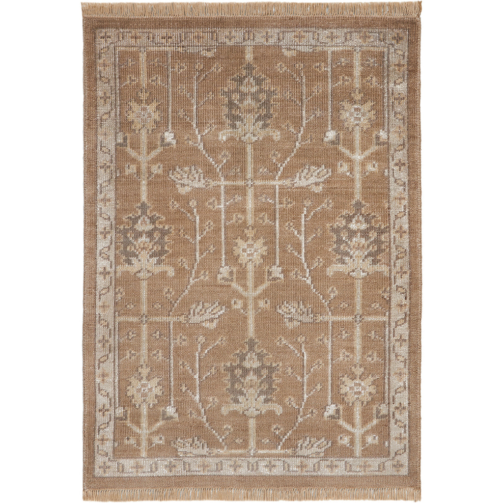 Symmetrical floral motifs dominate this Persian-inspired rectangular rug design.