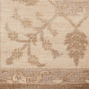 Close-up of a plush, neutral carpet with a floral design.
